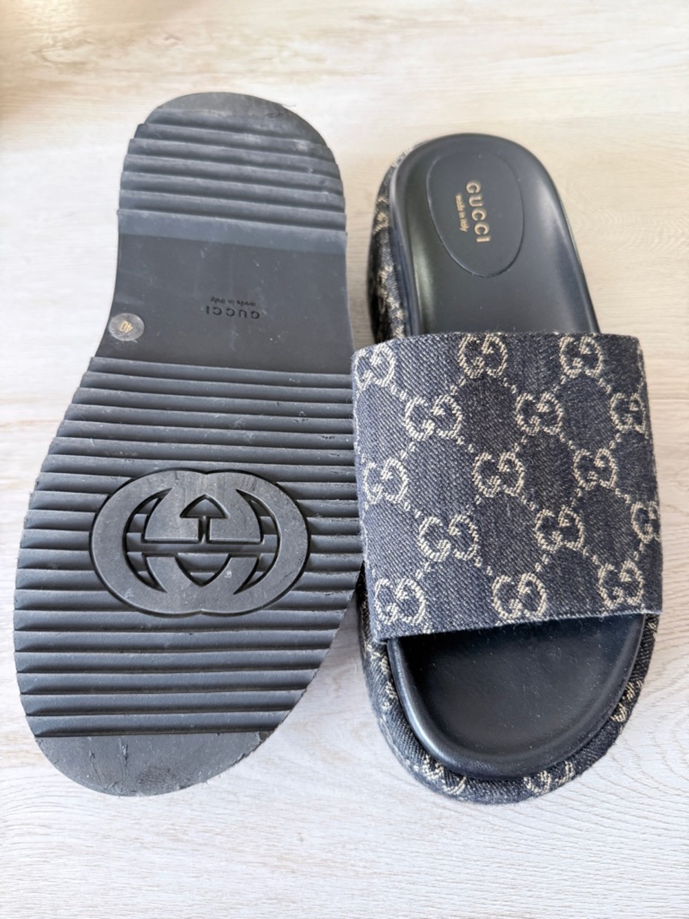 Gucci Black GG Canvas Slide Mules - Picture 4 of 4